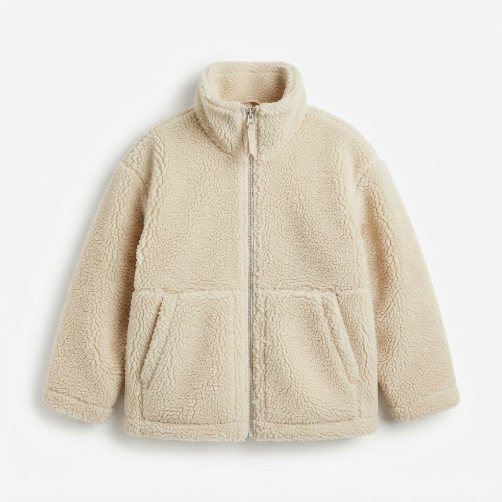 Kurtka teddy damska oversize z zamkiem i stójką