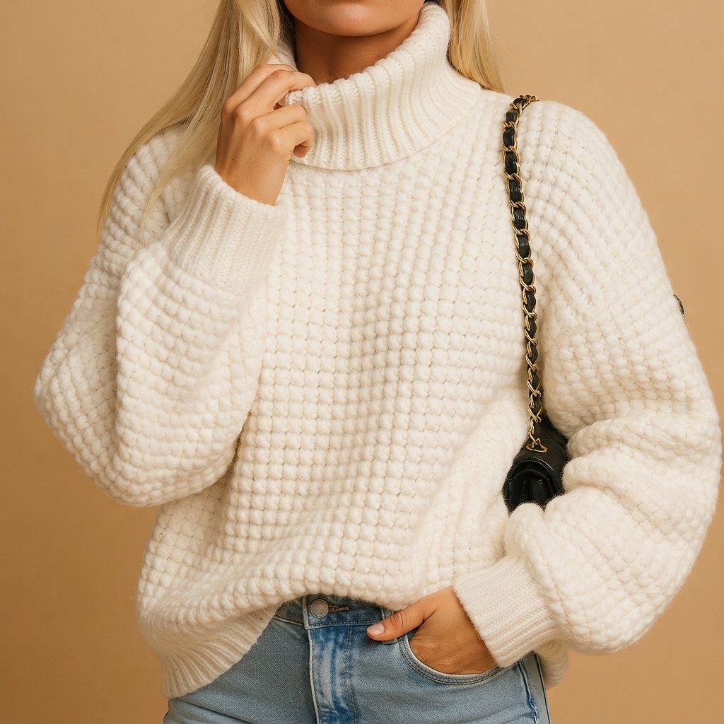 Sweter damski z golfem, luźny krój, dzianina – S do 2XL