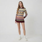 Sweter norweski z kapturem, wzór Fair Isle, damski