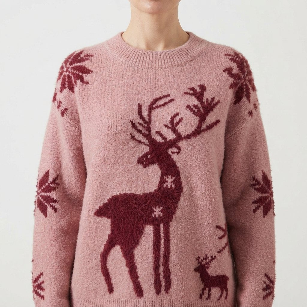 Sweter oversize z reniferem damski, świąteczny