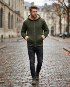 Bluza z kapturem męska z podszewką sherpa, zapinana