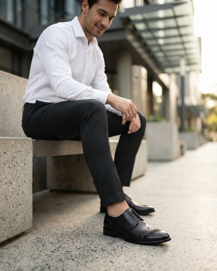 Męskie buty Oxford z brogowaniem, sznurowane