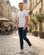 Sneakersy casual męskie ze skóry, perforowane – białe i beżowe