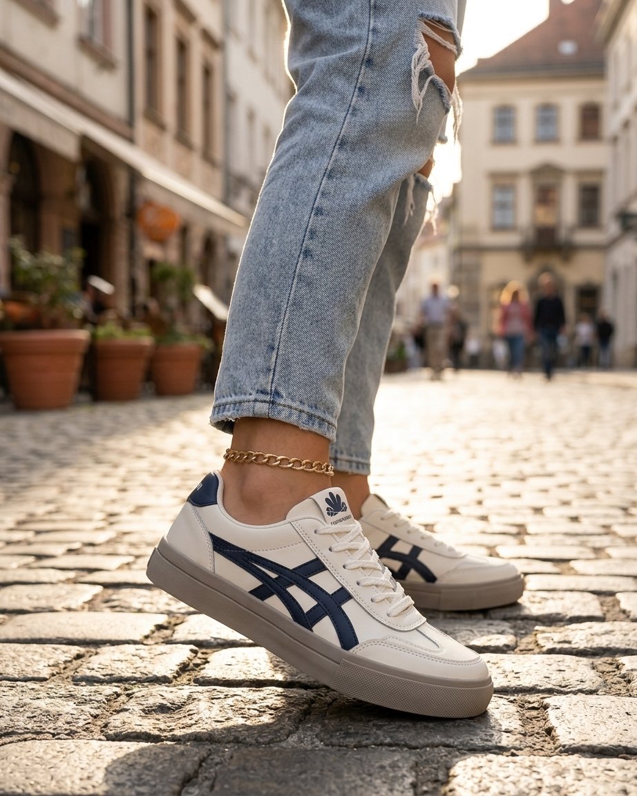 Sneakersy damskie low-top z kontrastowymi paskami