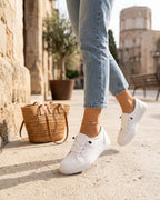 Sneakersy damskie low-top z wiązaniem, białe