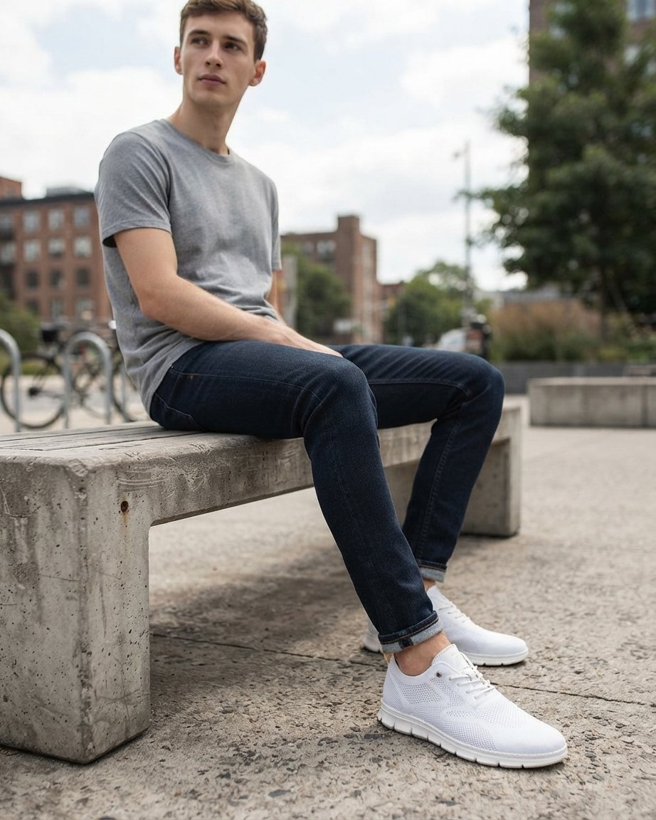 Sneakersy męskie z siatki i skóry, lekka podeszwa