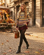 Sweter norweski z kapturem, wzór Fair Isle, damski