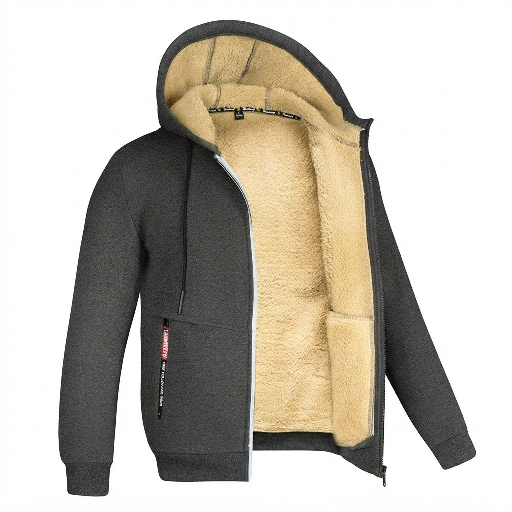 Bluza z kapturem męska z podszewką sherpa, zapinana — Ciemnoszary
