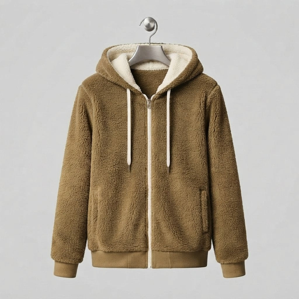 Polarowa bluza damska z kapturem, oversize, rozmiary L–5XL — Khaki