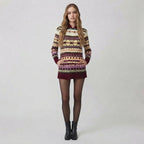 Sweter norweski z kapturem, wzór Fair Isle, damski — 4XL