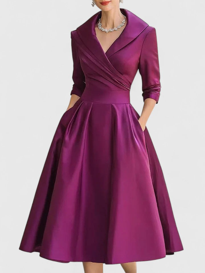 Serenita | Sukienka Damska Midi Rozkloszowana z Kołnierzem – Elegancka Stylizacja na Wydarzenia