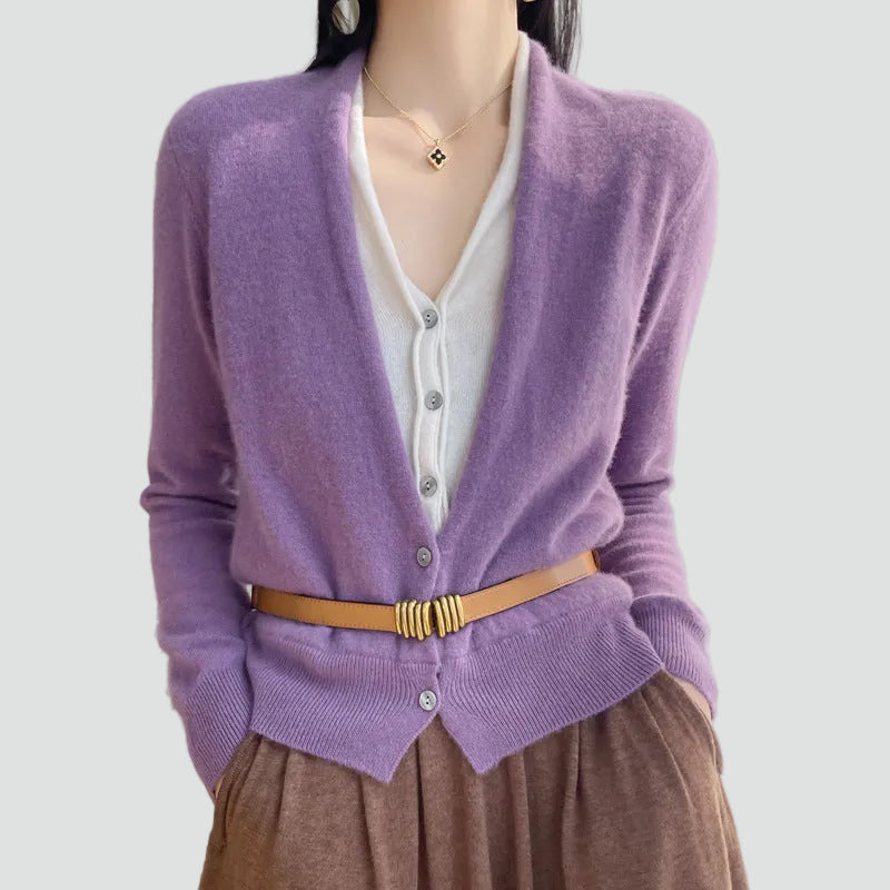 Mirela – Damski Miękki Dzianinowy Sweter Rozpinany z Guzikami Casual