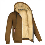Bluza z kapturem męska z podszewką sherpa, zapinana — Brązowy