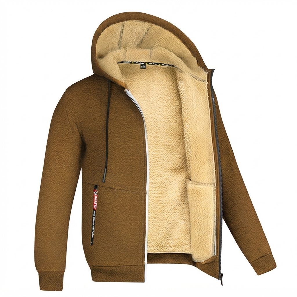 Bluza z kapturem męska z podszewką sherpa, zapinana — Brązowy