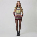 Sweter norweski z kapturem, wzór Fair Isle, damski — 5XL