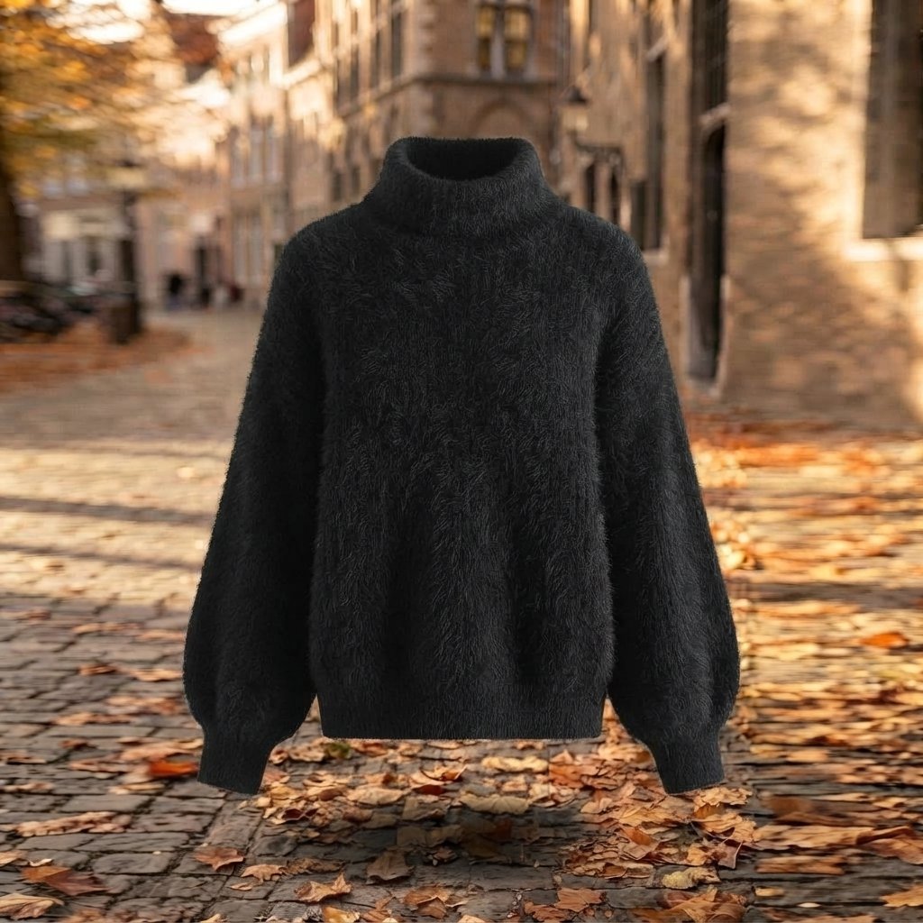 Sweter z golfem z miękkiej przędzy angorowej, luźny krój — Czarny