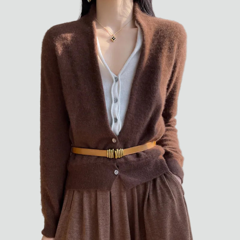 Mirela – Damski Miękki Dzianinowy Sweter Rozpinany z Guzikami Casual