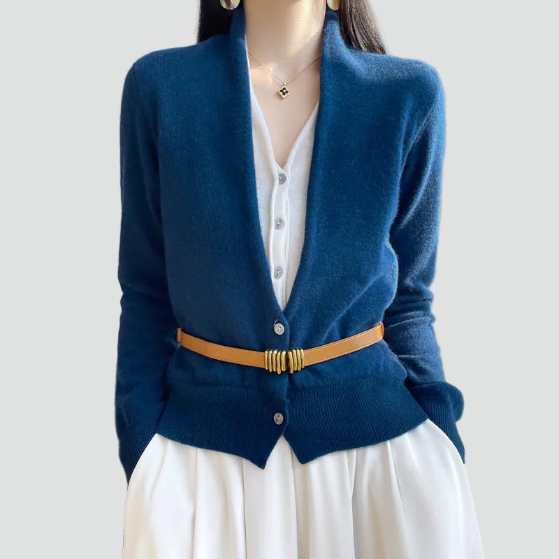 Mirela – Damski Miękki Dzianinowy Sweter Rozpinany z Guzikami Casual