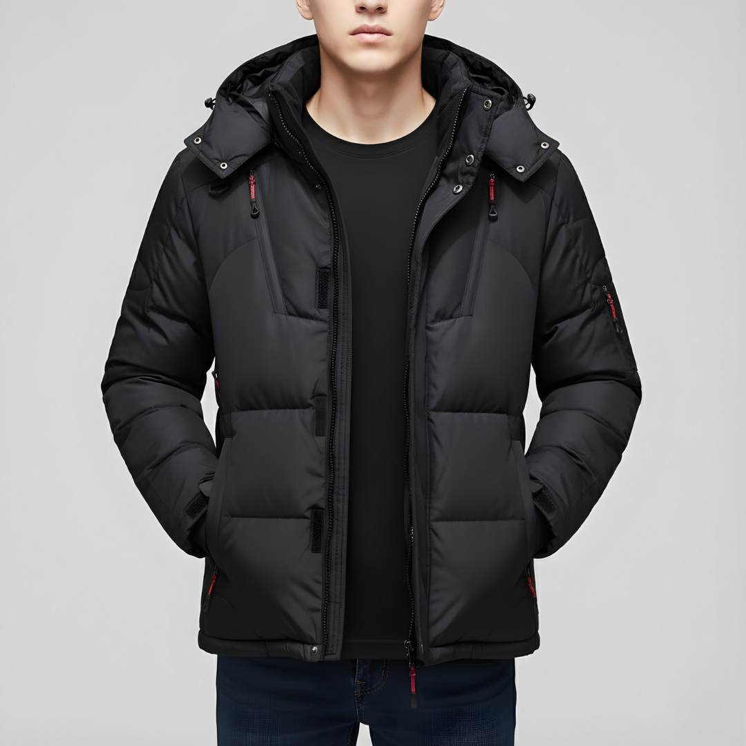 Męska wiatroodporna kurtka zimowa z kapturem