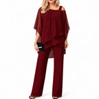 Liora – Set coordonat damă asimetric din chiffon și pantaloni