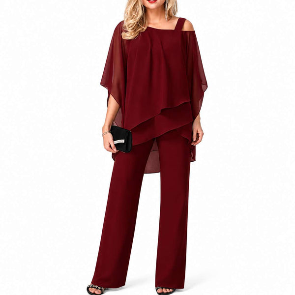 Liora – Women's Asymmetric Coordinated Set with Chiffon and Pants