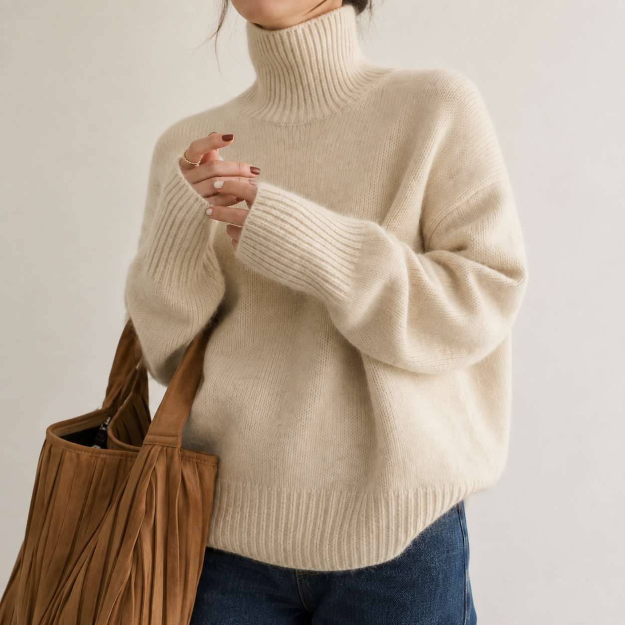 Evelina – Dámský oversized ležérní svetr s rolákem a volným střihem, pohodlný