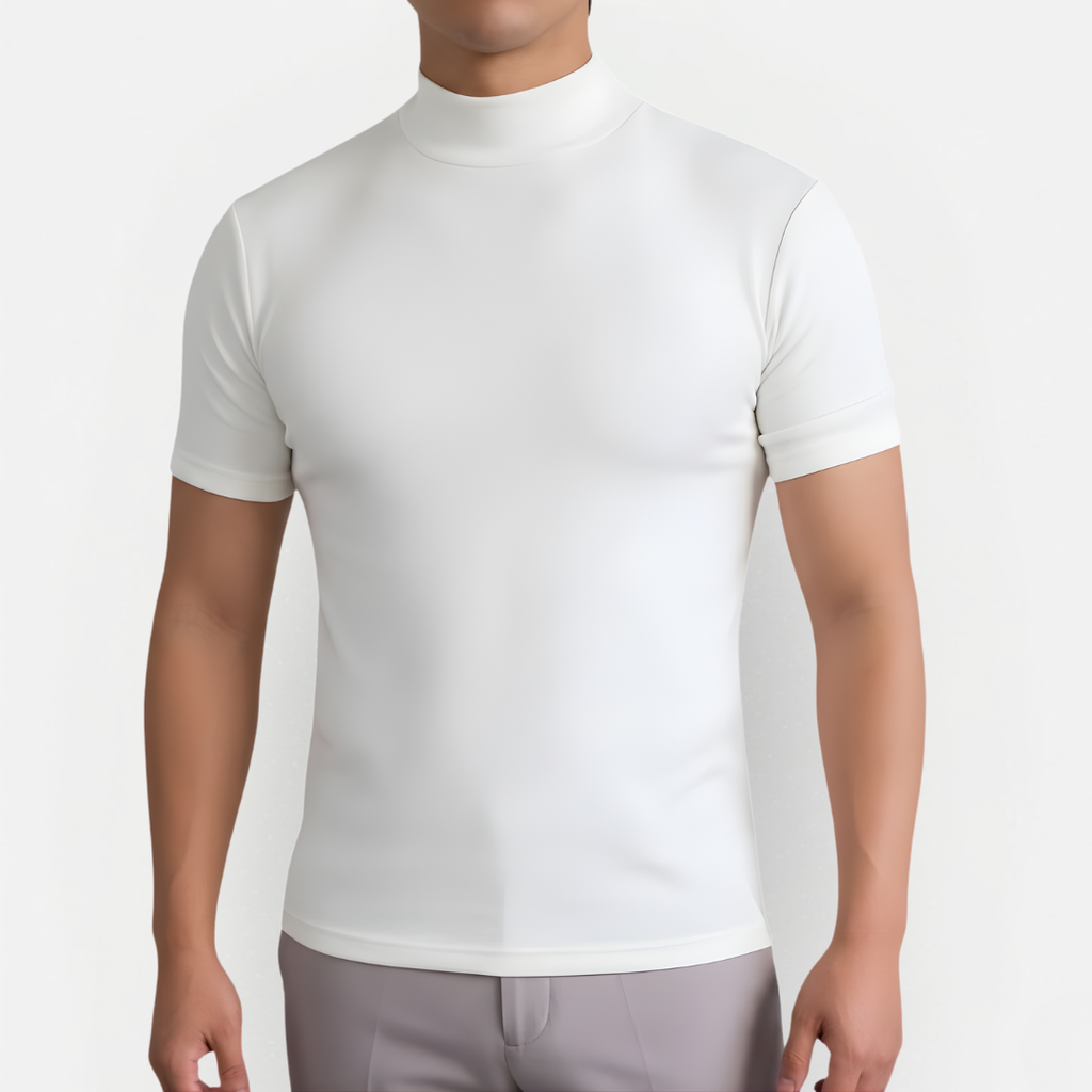 Męski casualowy T-shirt z wysokim kołnierzem