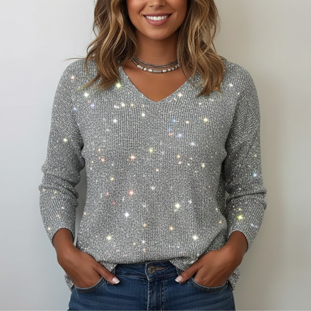Women's Shiny V-Neck Sweater
