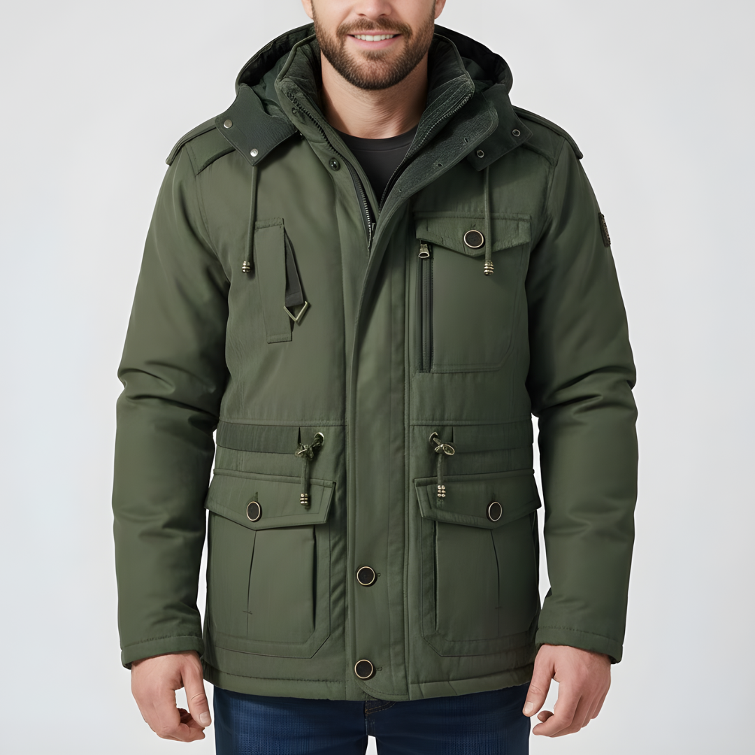 Męski Ciepły Płaszcz Zimowy z Futrzaną Podszewką