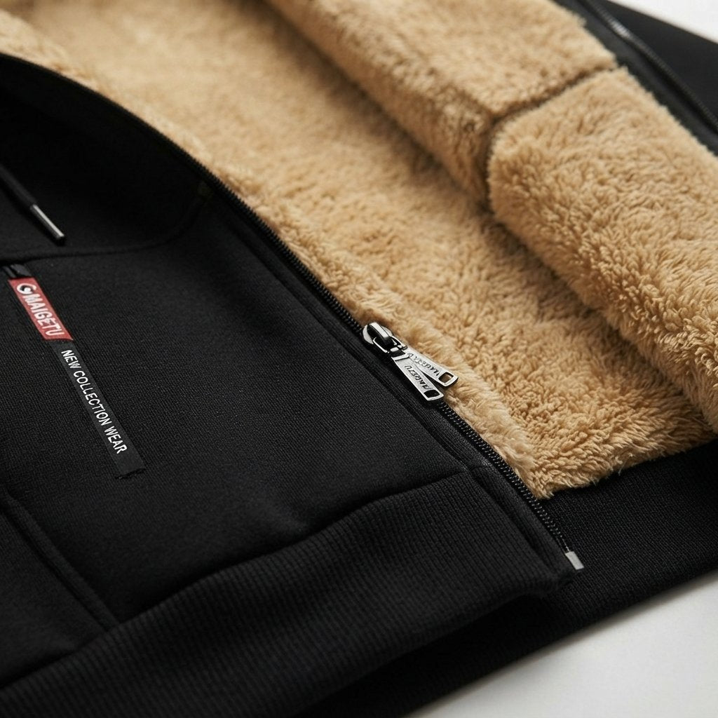 Bluza z kapturem męska z podszewką sherpa, zapinana