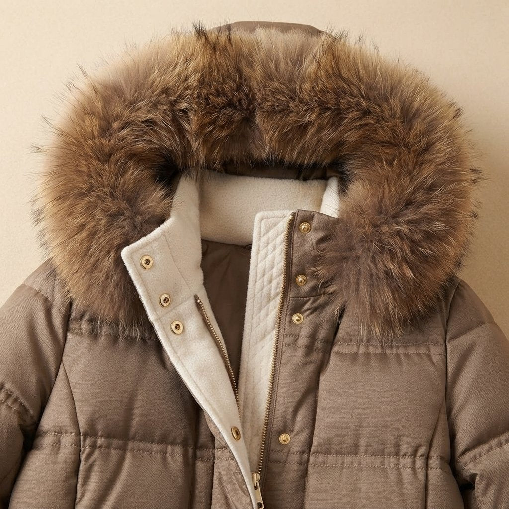 Długa parka zimowa z futrzanym kapturem dla kobiet