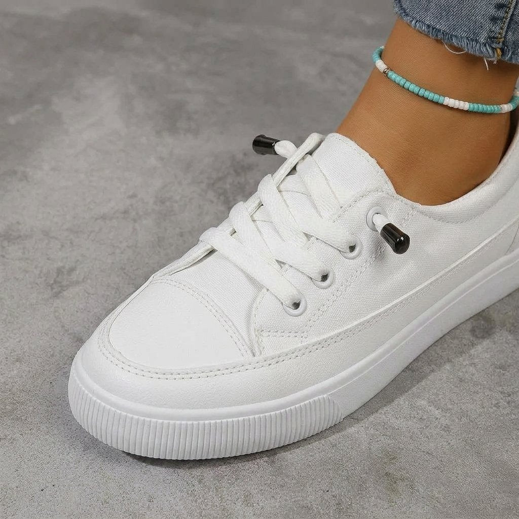 Sneakersy damskie low-top z wiązaniem, białe
