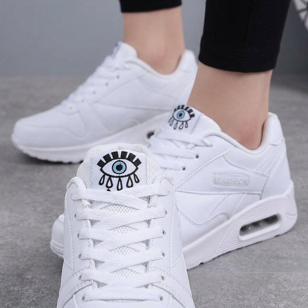 Sneakersy damskie na podwyższonej podeszwie z grafiką oka