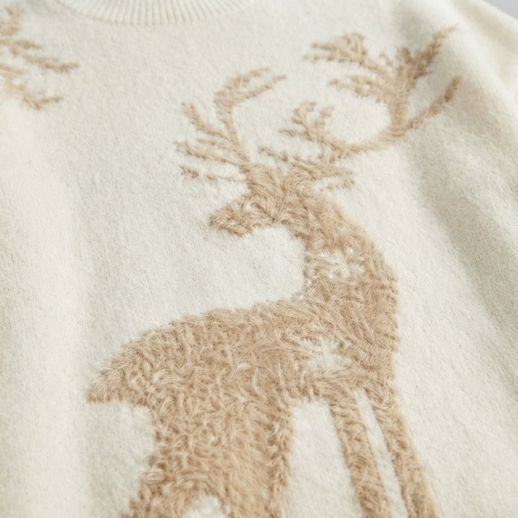 Sweter damski z reniferem i płatkami śniegu, luźny krój