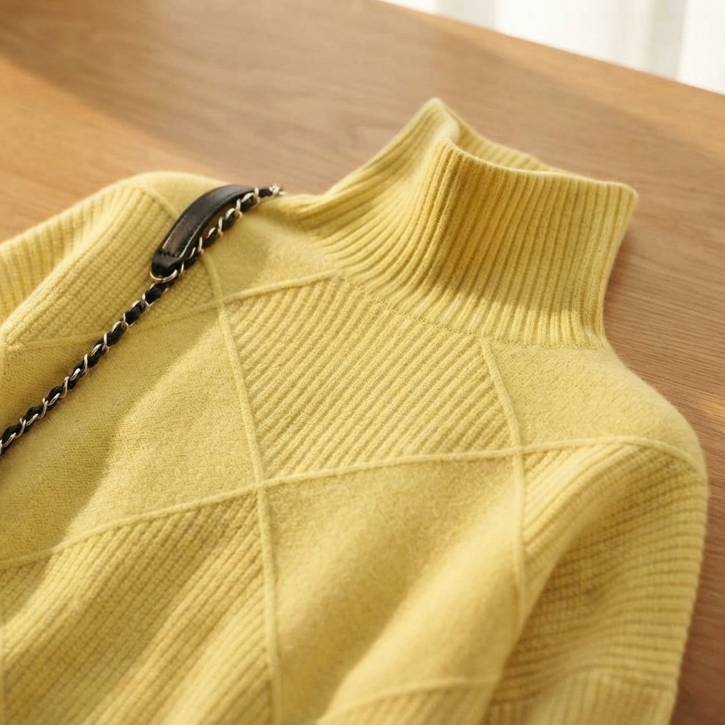 Sweter z golfem oversize w romby, wełna