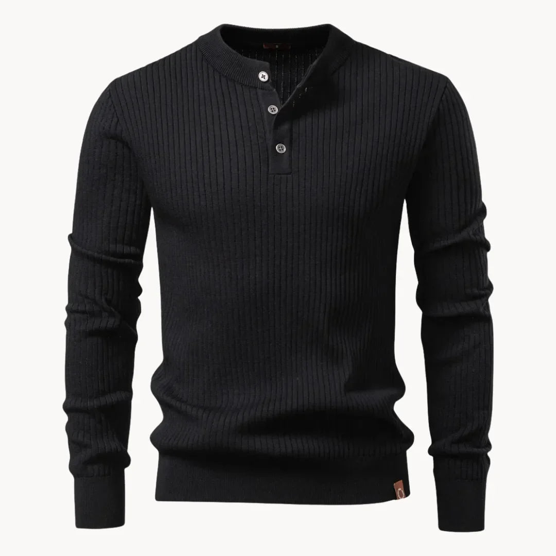 Kuba – Męski Casualowy Sweter z Okrągłym Dekoltem i Zapięciem na Guziki do Codziennego Użytku
