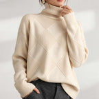 Oversized diamond-pattern turtleneck sweater, wool