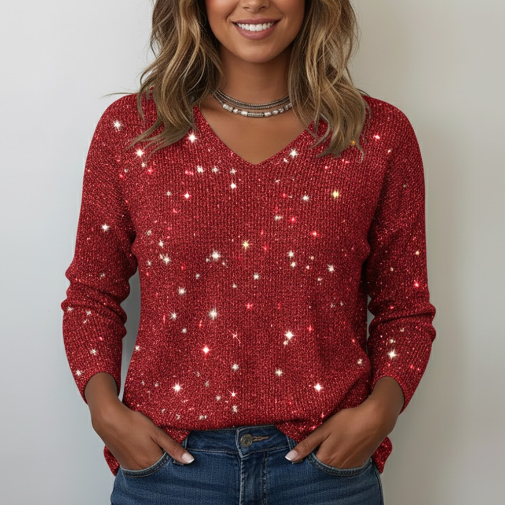 Women's Shiny V-Neck Sweater
