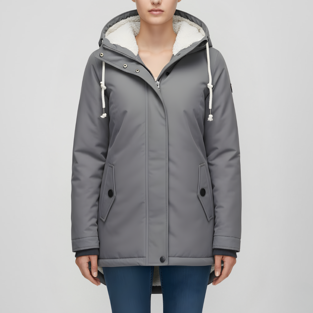 Damski płaszcz zimowy z kapturem