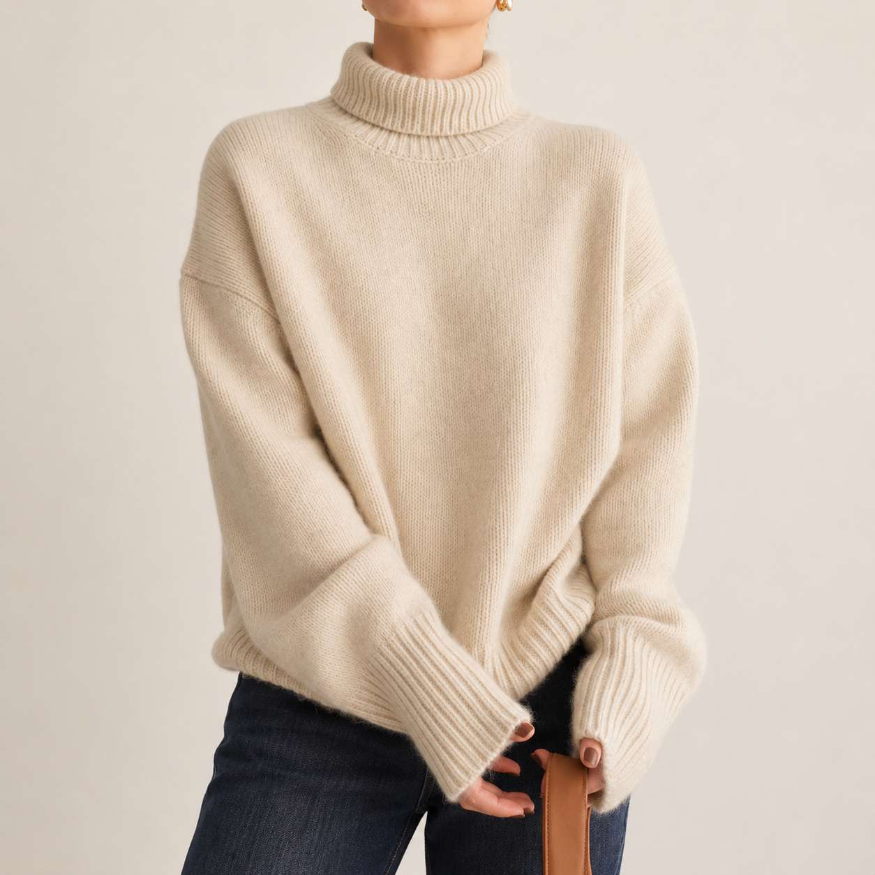 Evelina – Dámský oversized ležérní svetr s rolákem a volným střihem, pohodlný