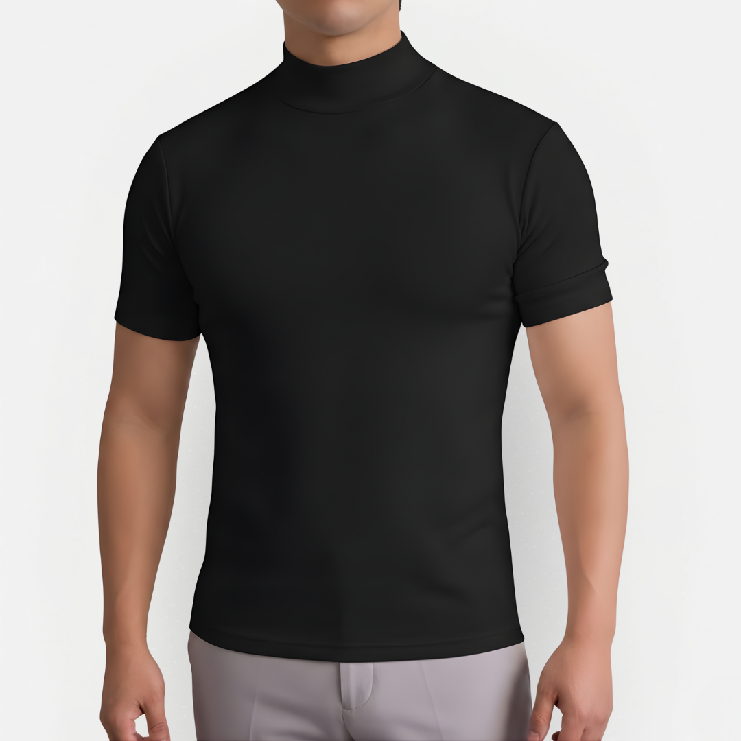 Męski casualowy T-shirt z wysokim kołnierzem