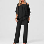 Liora – Set coordonat damă asimetric din chiffon și pantaloni