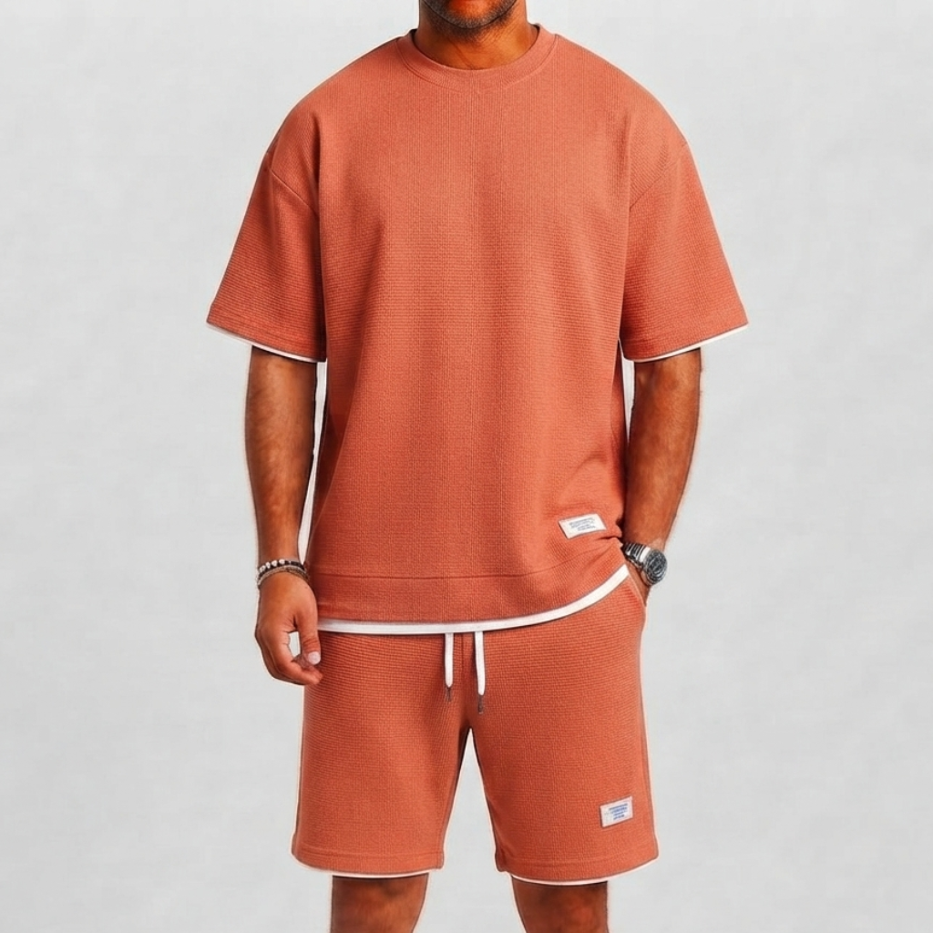 Marcel – Męski Zestaw Waflowy z T-Shirtem i Szortami Casualowy Komfortowy