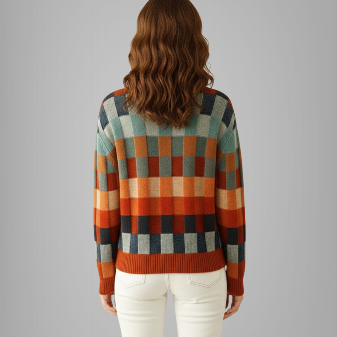 Damski luksusowy sweter z golfem patchwork