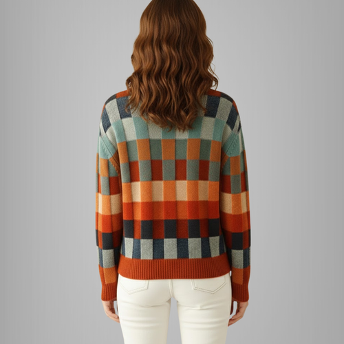 Pulover damă de lux cu guler înalt patchwork