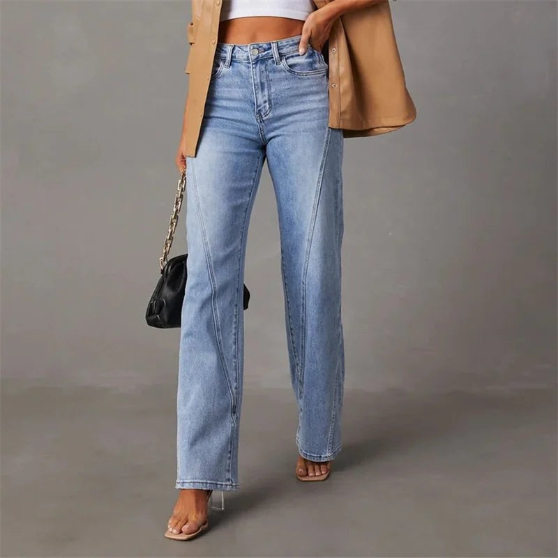 Nora – Damskie Jeansy Casual z Szerokimi Nogawkami i Wysokim Stanem