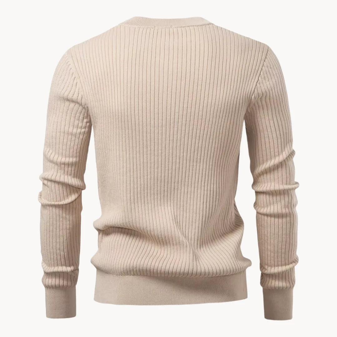 Kuba – Męski Casualowy Sweter z Okrągłym Dekoltem i Zapięciem na Guziki do Codziennego Użytku