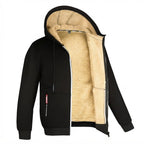 Bluza z kapturem męska z podszewką sherpa, zapinana — Czarny