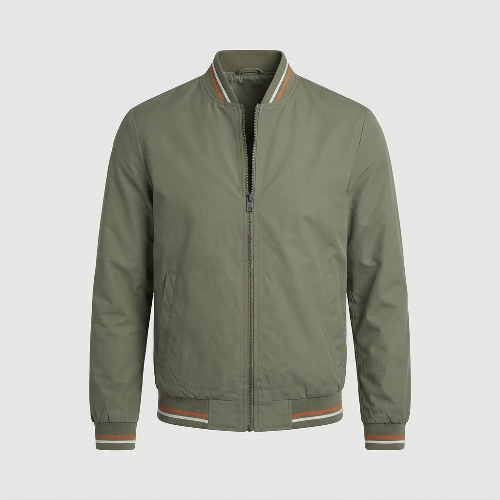 Kurtka bomber męska slim fit z prążkowanymi wykończeniami — Zielony