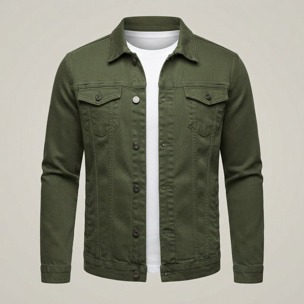 Kurtka jeansowa męska slim fit, 5 kolorów — Oliwkowy zielony